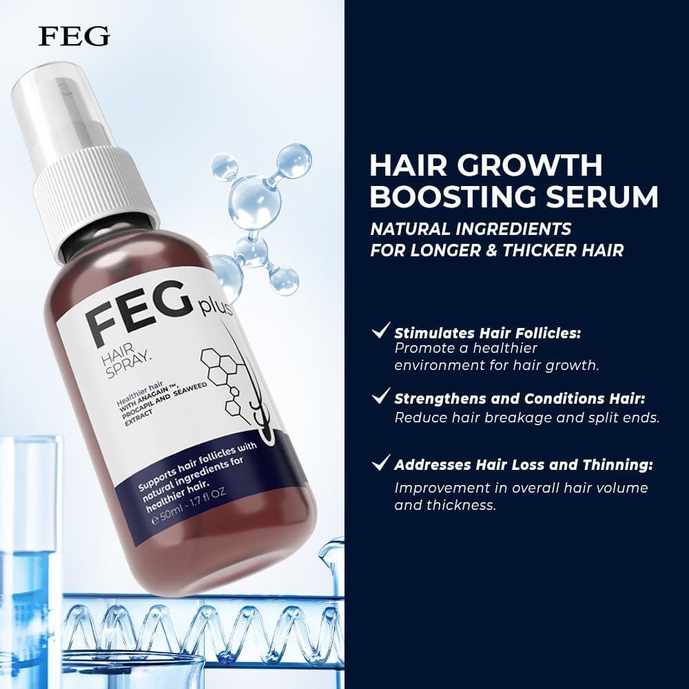 FEGPLUS Minoxidil Hair & Beard Growth Serum (50ml) Thicker and Stronger Hair Spray